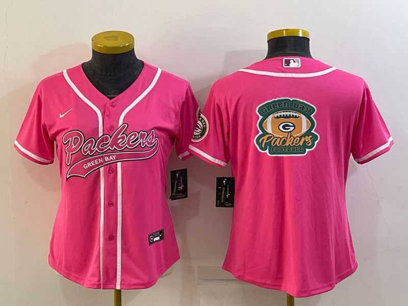 Women%27s Green Bay Packers Pink Team Big Logo With Patch Cool Base Stitched Baseball Jersey->women nfl jersey->Women Jersey